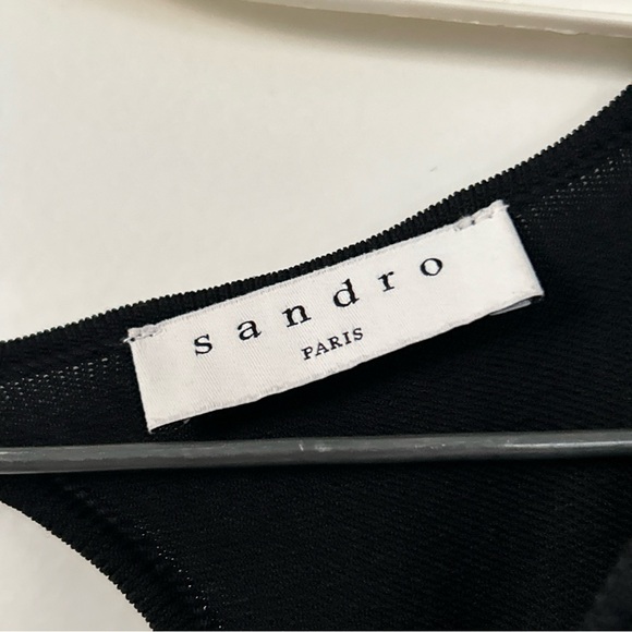 SANDRO Paris EU 36 US 4 Black Maxi Dress Sheer Godet Skirt Fit Flare Open Back - Picture 6 of 10